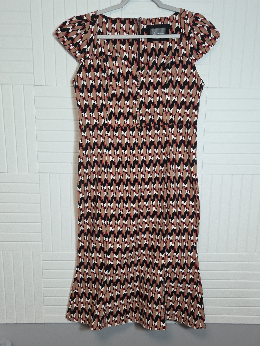Anthropologie Retro Print Sweetheart Neckline Cap Sleeve Dress Size LP